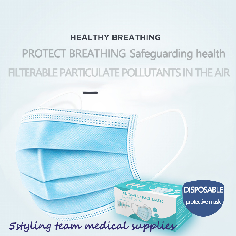 Mặt nạ dân dụng nhà sản xuất mặt nạ tại chỗ ba lớp không dệt tan chảy thổi vải bảo vệ mặt nạ chống bụi dùng một lần