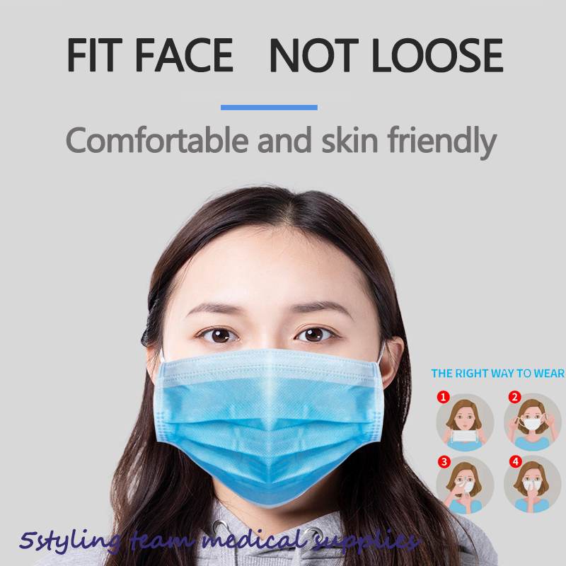 Mặt nạ dân dụng nhà sản xuất mặt nạ tại chỗ ba lớp không dệt tan chảy thổi vải bảo vệ mặt nạ chống bụi dùng một lần