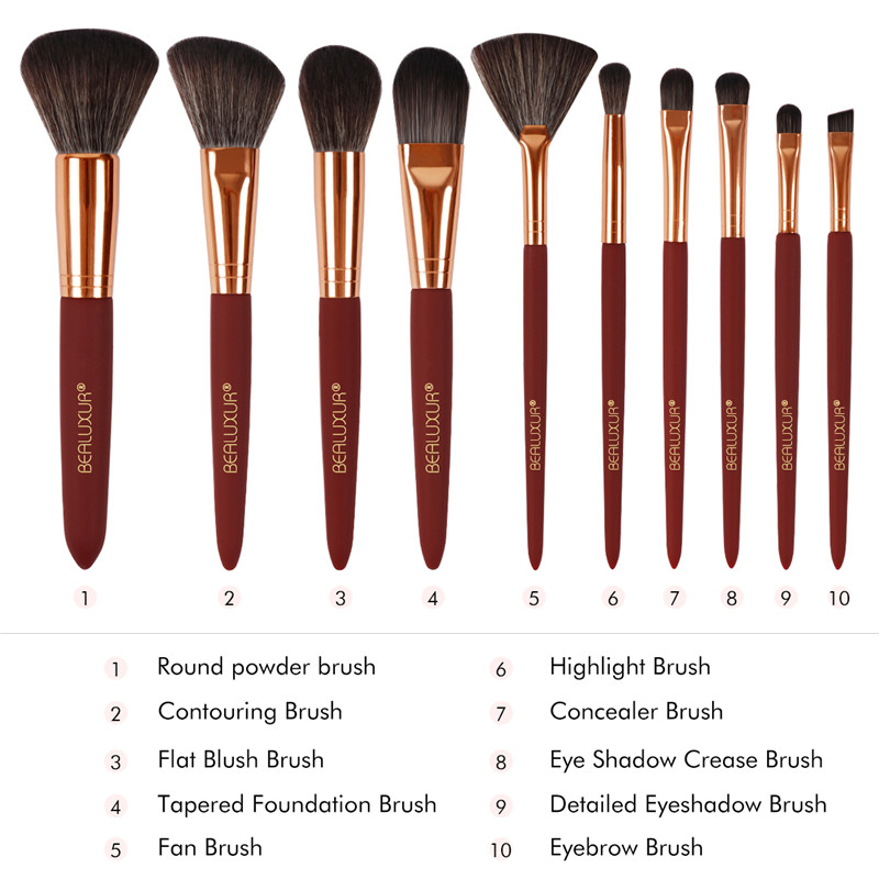 Bộ cọ trang điểm, sợi tổng hợp cao cấp Make Up Brush Kit Powder Foundation Blending Eyeliner Face Cosmetics Che khuyết điểm Eye Shadows Brush Công cụ với PU Leather Travel Makeup Bag (10 cái)