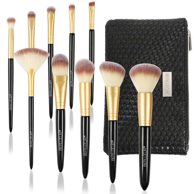 Bộ bàn chải trang điểm 10 cái, Bộ tổng hợp chất xơ cao cấp Make Up Brush Kit Bộ dụng cụ chải bằng da PU