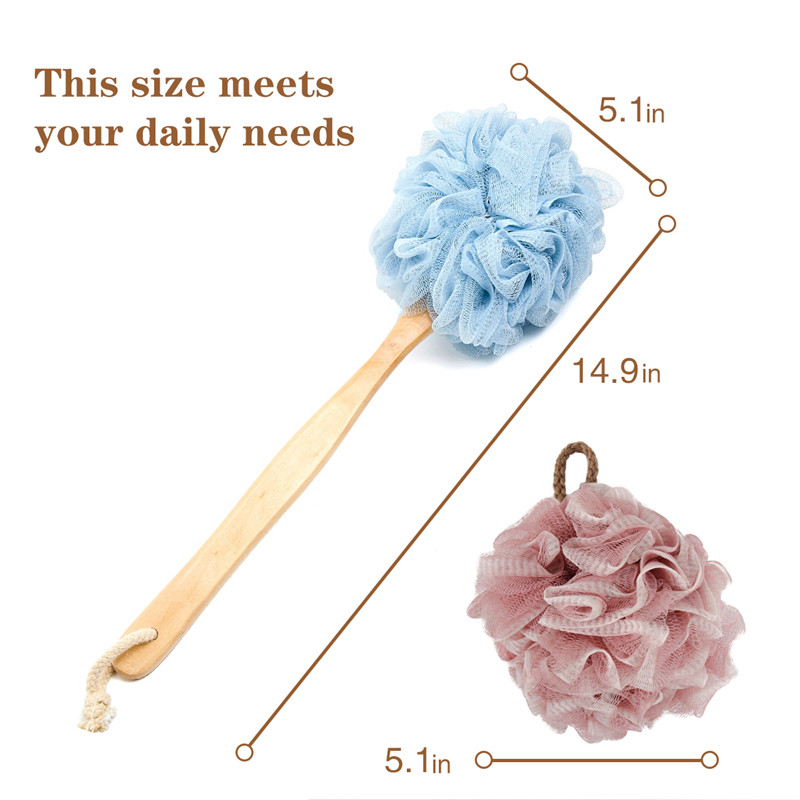 Vòi hoa sen Loofah, Bộ bọt biển tắm bao gồm 1 Máy chà sàn tay dài & 1 Bàn chải tắm cho phụ nữ và nam giới Rửa mặt, tắm và spa