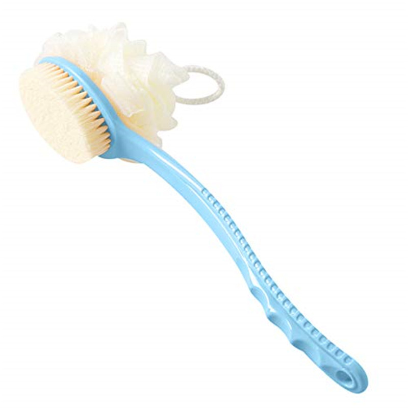 Bàn chải tắm 2 IN 1 với Loofah và lông mềm, Máy chà lưng với Bàn chải tắm có tay cầm cong để làm ướt hoặc khô, Phụ nữ và nam giới Rửa mặt, tắm và tắm