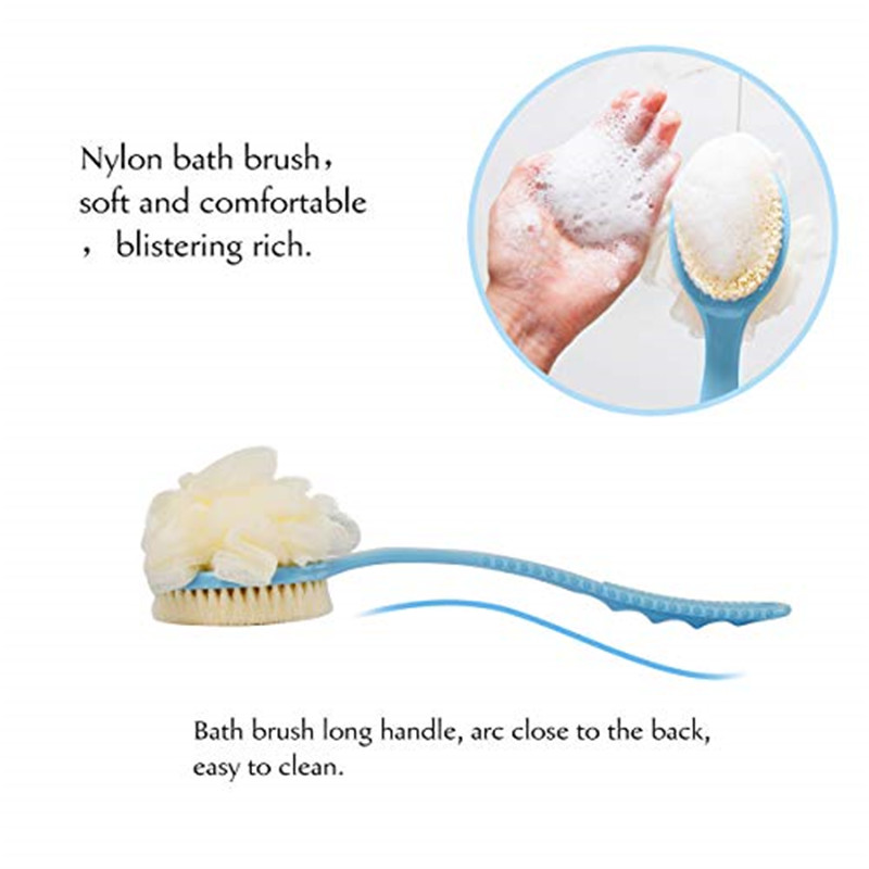 Bàn chải tắm 2 IN 1 với Loofah và lông mềm, Máy chà lưng với Bàn chải tắm có tay cầm cong để làm ướt hoặc khô, Phụ nữ và nam giới Rửa mặt, tắm và tắm