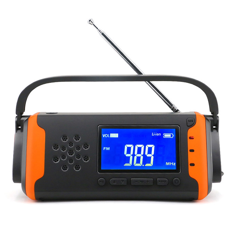 LCD Radio khẩn cấp thời tiết kỹ thuật số, tay quay mặt trời Đài phát thanh AM \/ FM NOAA với đèn pin LED, máy nghe nhạc AUX-in, ngân hàng năng lượng 4000mAh cho bộ sạc điện thoại di động và báo động SOS