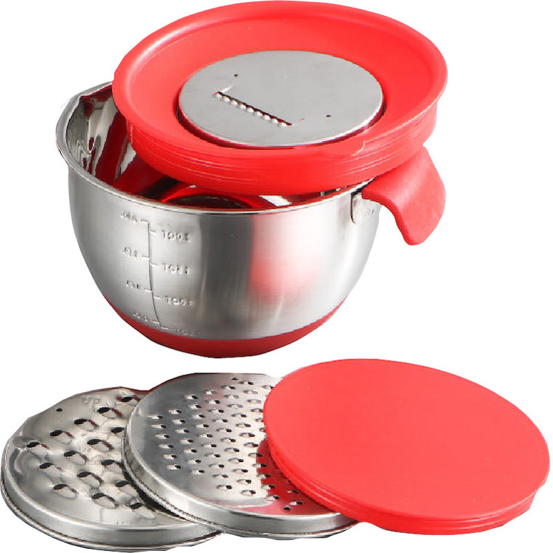 bát salad thép không gỉ với cơ sở silicon và xử lý