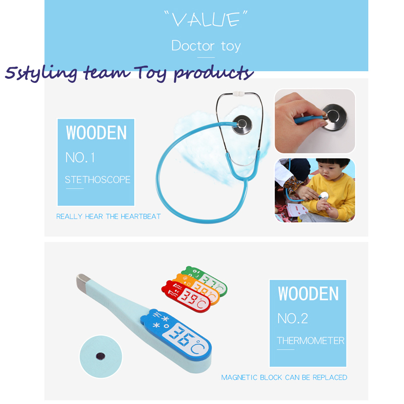 Túi vải mô phỏng bác sĩ y tá trẻ em nhập vai mô phỏng chơi trò chơi của một chuyên gia đồ chơi bằng gỗ