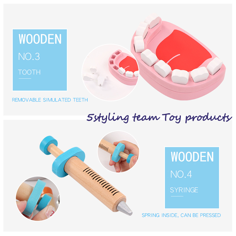 Túi vải mô phỏng bác sĩ y tá trẻ em nhập vai mô phỏng chơi trò chơi của một chuyên gia đồ chơi bằng gỗ