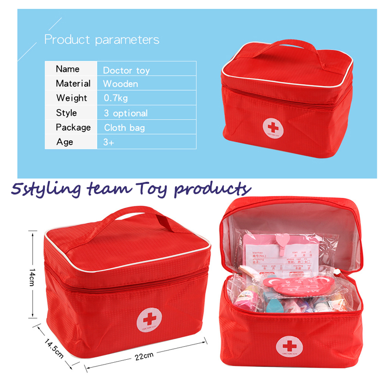 Túi vải mô phỏng bác sĩ y tá trẻ em nhập vai mô phỏng chơi trò chơi của một chuyên gia đồ chơi bằng gỗ