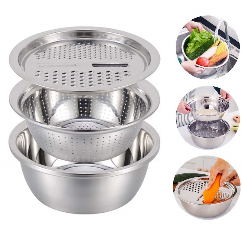 Bộ lọc bằng thép không gỉ Colander Set 4 Qt - Lớp rửa thực phẩm: Trái cây, Rau quả, v.v.
