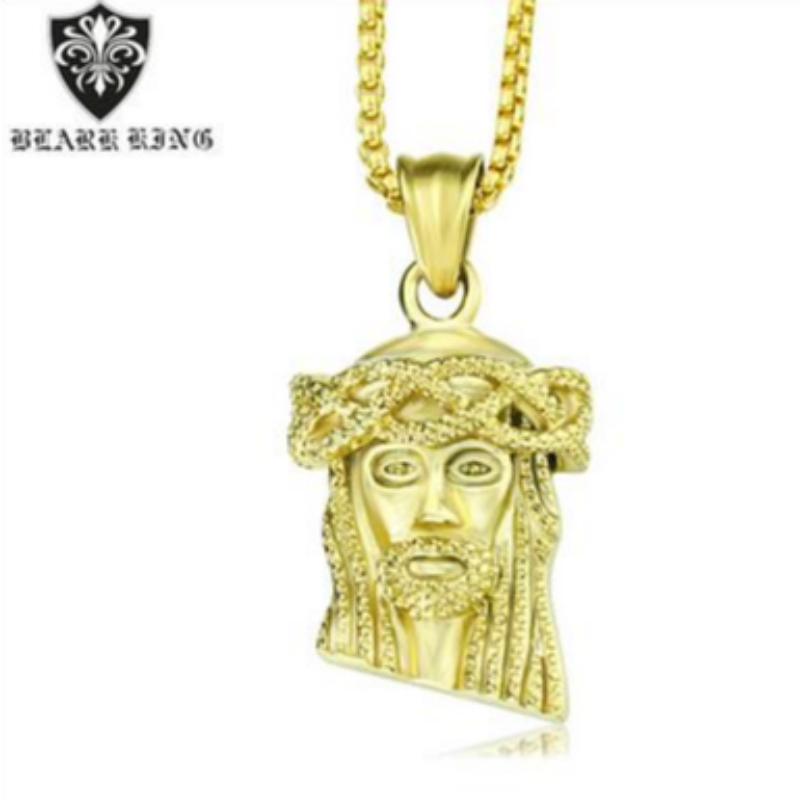 Trang s ức cổ áo Châu Âu và Mỹ nhân cách cổ điển Jesus chân dung thép nung 18K Gold men's Pendant retro Giêsu Pendant.