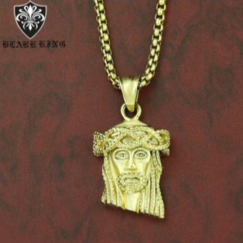 Trang s ức cổ áo Châu Âu và Mỹ nhân cách cổ điển Jesus chân dung thép nung 18K Gold men's Pendant retro Giêsu Pendant.