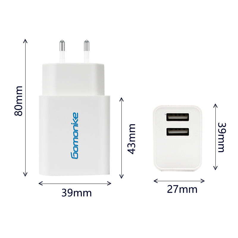 Bộ chuyển đổi cắm Châu Âu, Bộ sạc tường USB kép 2.1A Tương thích với điện thoại iPhone, Samsung, LG, Android
