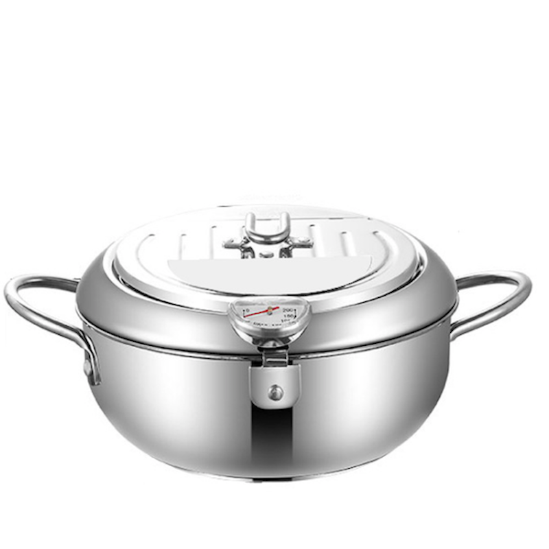 chảo rán với bộ lọc và nhiệt kế