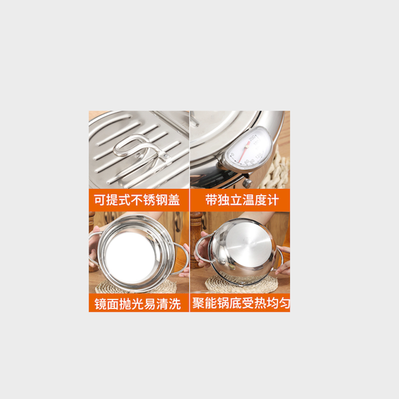 chảo rán với bộ lọc và nhiệt kế