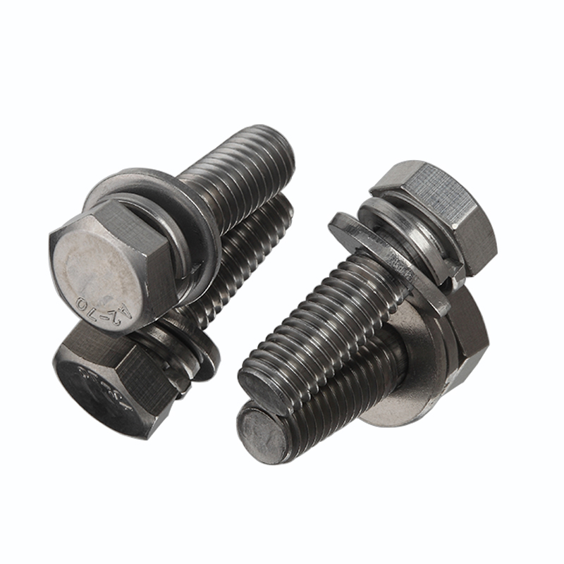 304 thép không gỉ cắt lục giác ba trục vít kết hợp với máy giặt bằng phẳng và máy giặt mùa xuân