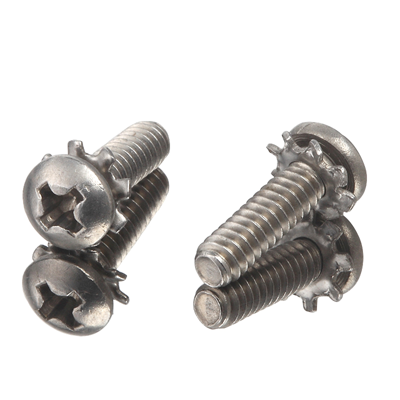 Thép không gỉ Pan Pan Head Cross Recess Máy giặt răng ngoài Hoa vít máy giặt