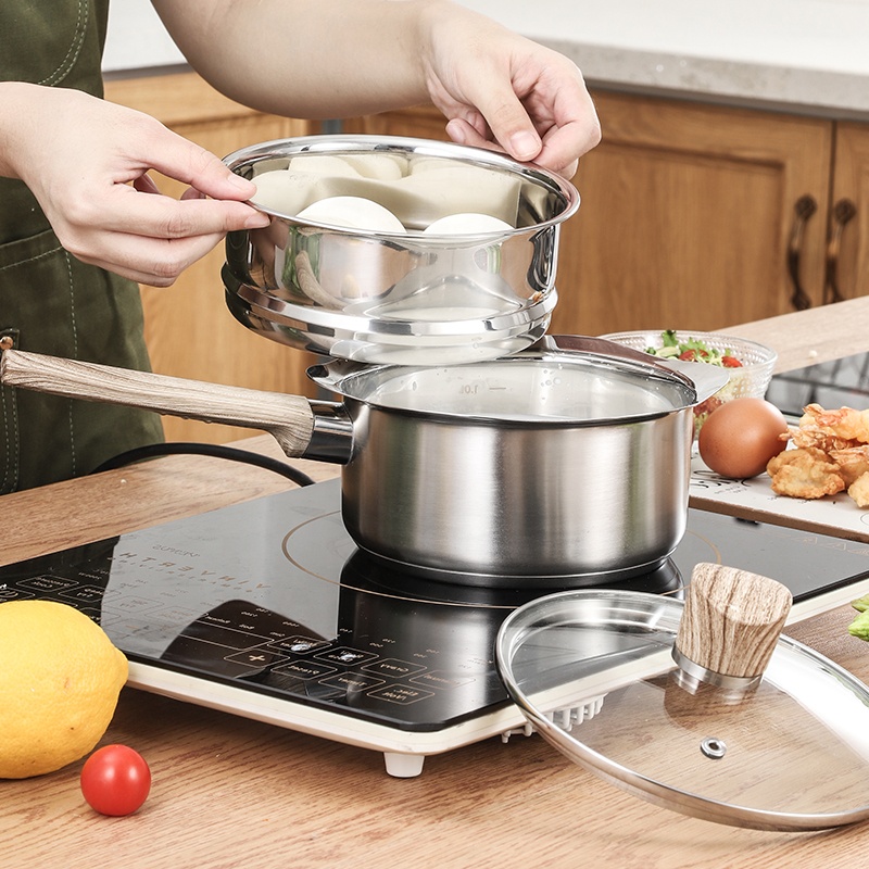 bột dạng 2 lớp nồi sữa bằng thép không rỉ với cán và nắp