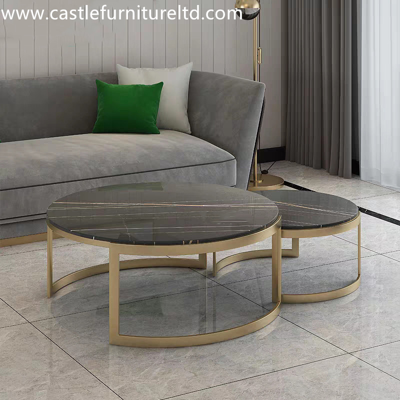 Bàn cà phê bằng đá cẩm thạch và thép không gỉ