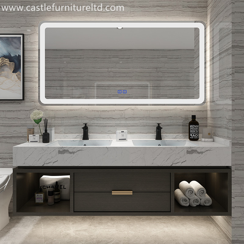 Kết hợp tủ phòng tắm gỗ sồi Bắc Âu đơn giản tủ gỗ phòng tắm thông minh gương phòng tắm rửa súc miệng giai đoạn rửa bằng đá cẩm thạch