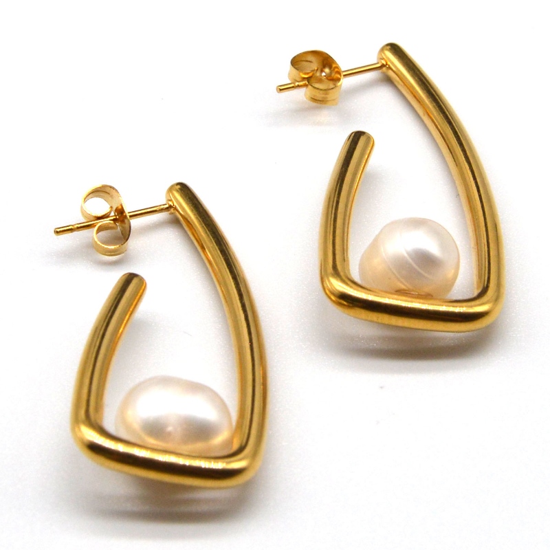 khuyên tai Thép, trang sức thời trang, trang sức thời trang, Ngọc Trai Bạc