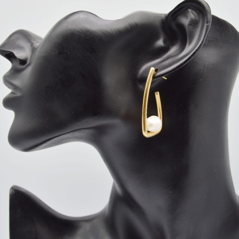 khuyên tai Thép, trang sức thời trang, trang sức thời trang, Ngọc Trai Bạc