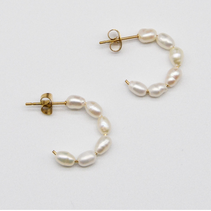 khuyên tai Thép, trang sức thời trang, trang sức thời trang, Ngọc Trai Thép