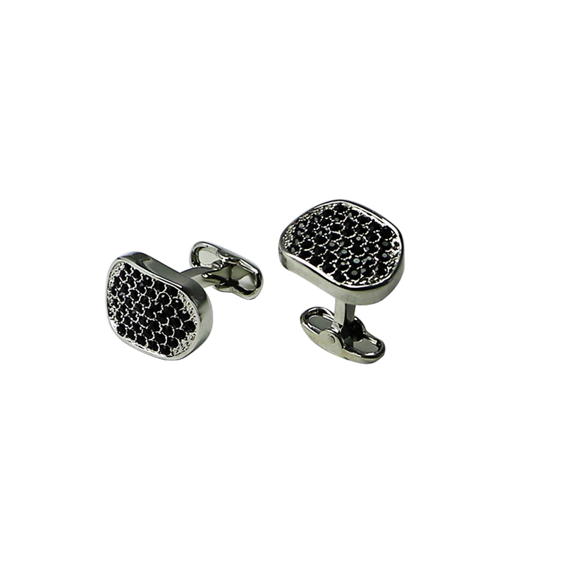 Đen Crystal Retangle Áo sơ mi Silvertone Cuff Links