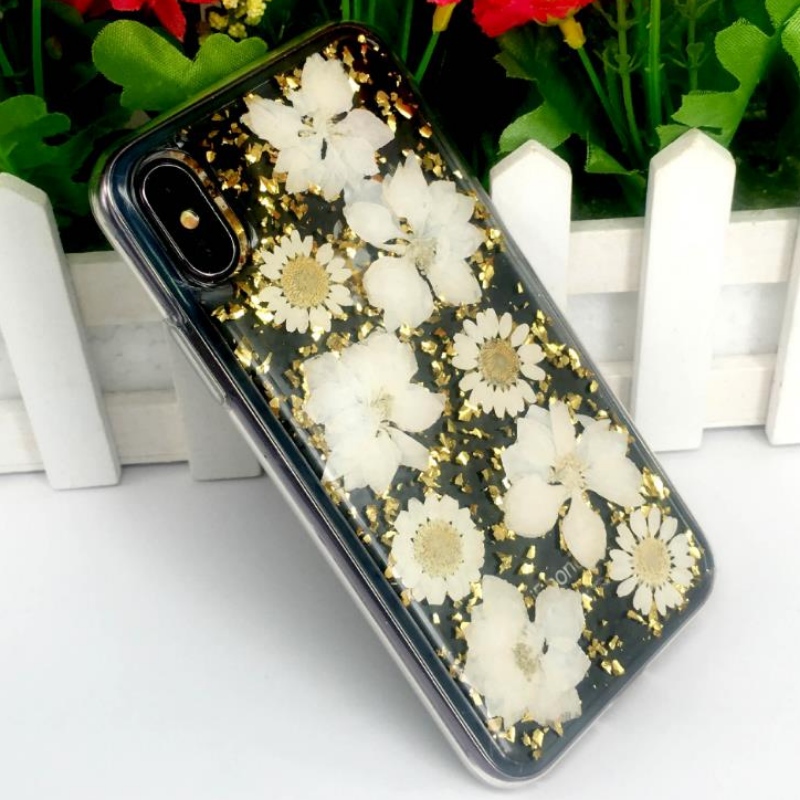 Nhà sản xuất iPhone trực tiếp với giấy vàng thả keo dán hoa thật khô Hoa dập nổi vỏ táo trong suốt