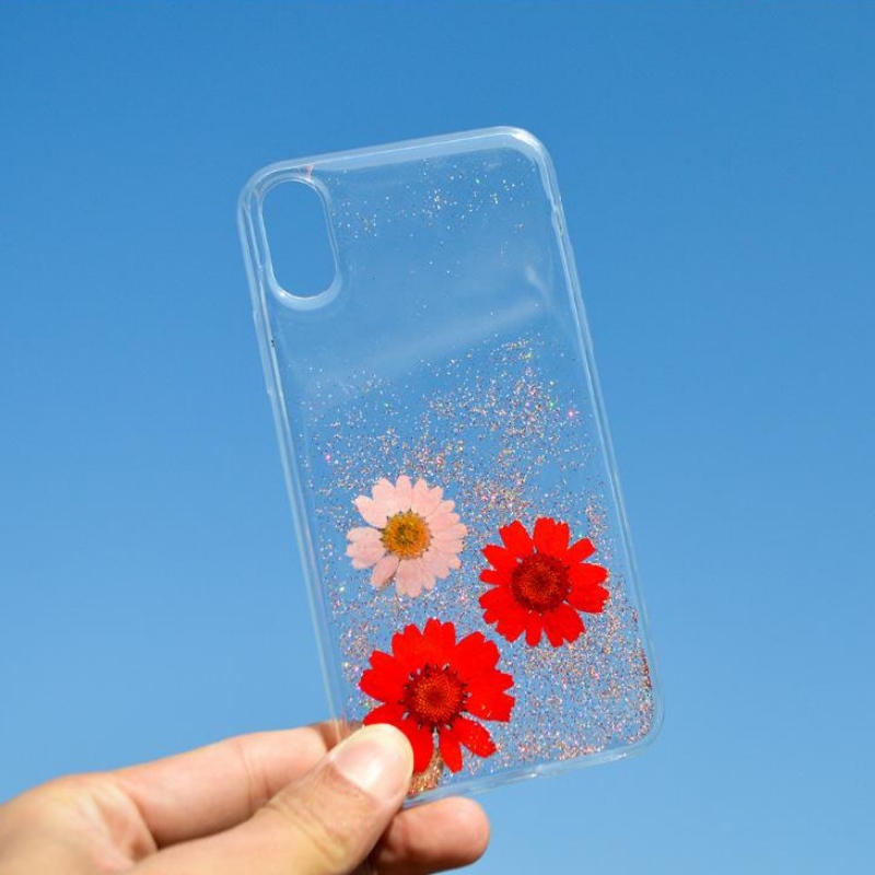 Sản xuất Tự chọn thời trang cho Quả Táo iPhone mua loại hoa khô thật đặc biệt chạm nổi một cái hộp điện thoại nhỏ màu hoa tươi.