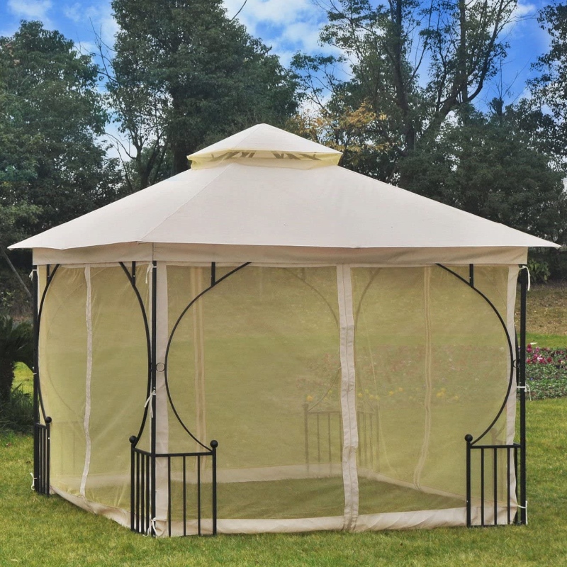 10 'x 10' Thép ngoài trời Gazebo tán cây với tường lưới và một mái nhà chống tia UV