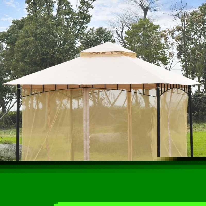 Mái vòm Gazebo ngoài trời 10 thépx10 với lưới bảo vệ lưới, xây dựng mái hai tầng thông minh, phong cách hiện đại