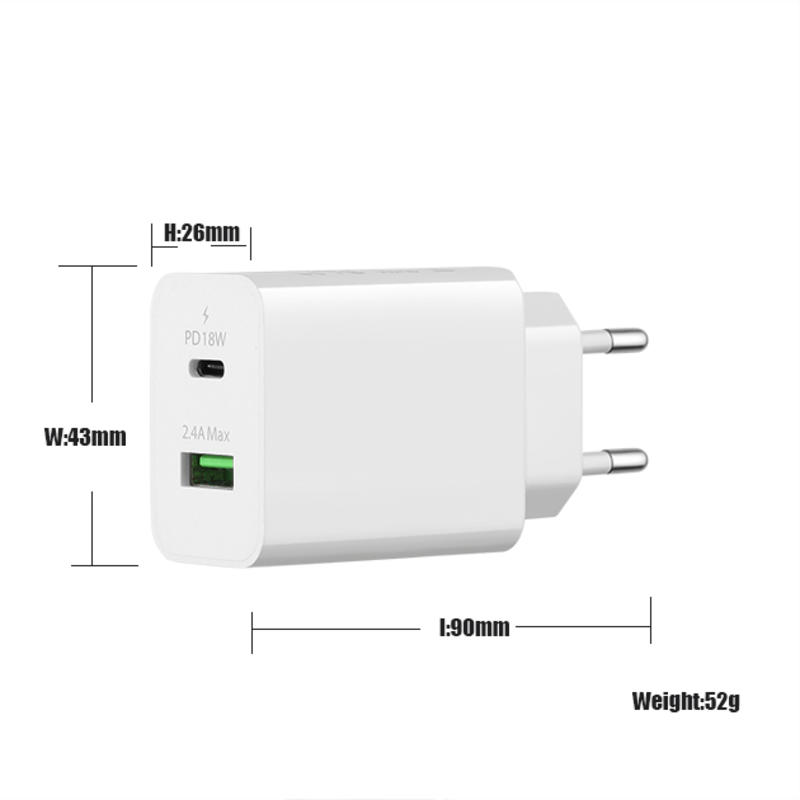 Bộ chuyển đổi 18W QC 3.0 + 2.4A Bộ sạc USB du lịch Bộ sạc USB Bộ sạc điện thoại di động nhanh Bộ sạc usb đa cổng