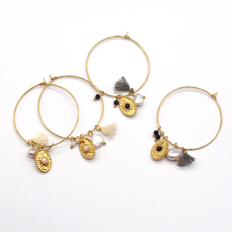 Bông tai ống tròn đánh bóng bằng thép không gỉ vàng cổ điển, nhà máy chế biến đồ trang sức Ruifanbao Trung Quốc