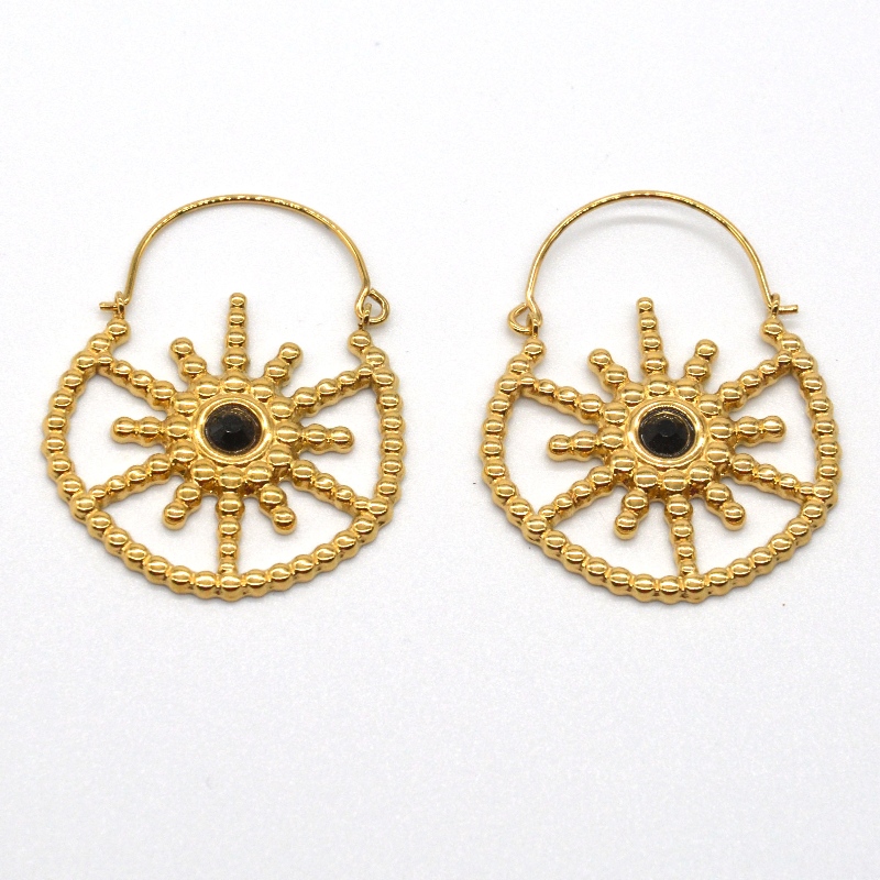 Nữ trang sức mạ vàng phong cách bohemian cổ điển hoa tai mã não đen Nhà máy chế biến đồ trang sức Ruifanbao Trung Quốc