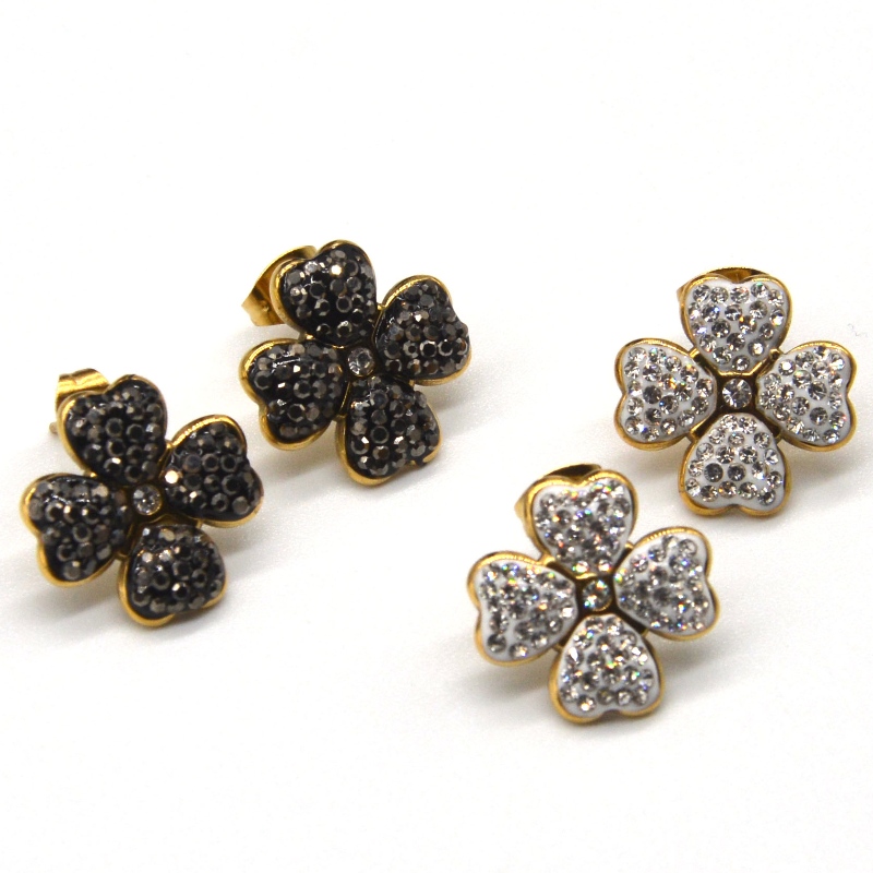 Bông tai cỏ bốn lá, thích hợp cho bé gái và quý cô, bông tai đen \/ trắng hình trái tim yêu thích, xưởng chế tác trang sức Ruifanbao Trung Quốc