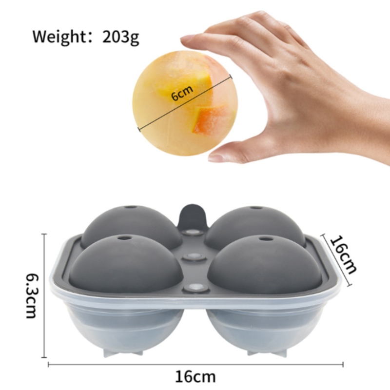 Hộp khúc côn cầu băng silicone lớn mới bốn hộp rượu whisky quả bóng tròn nhựa làm đá khuôn