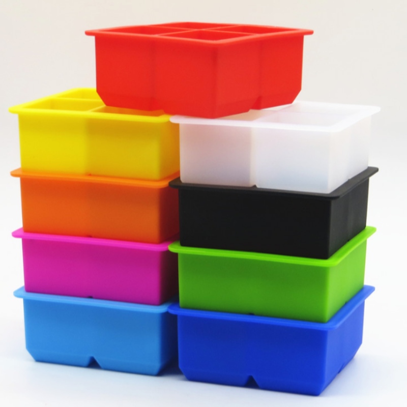 Khuôn làm đá 4 lỗ silica gel Khuôn vuông 4 lỗ Hộp phụ kiện vuông 4 lỗ hộp đựng rượu whisky bar làm đá