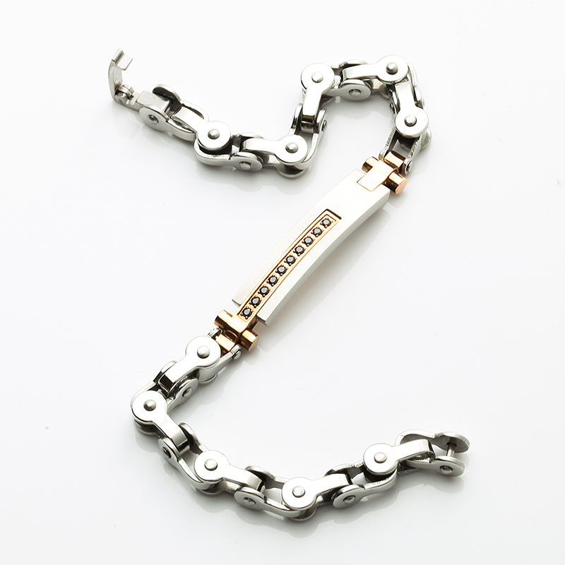 Hai tông màu vàng hồng mạ vàng 18K Vòng đeo tay bằng thép không gỉ CNC CZ Stone Fashion Bracelet