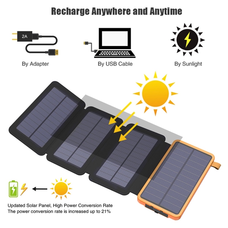 Pin di động di động không dây không thấm nước ngoài trời Bộ sạc nhanh 1-5 tấm pin mặt trời bên ngoài gấp ngân hàng năng lượng mặt trời