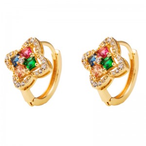 Thời trang châu Âu và Mỹ mong muốn Aliexpress bông tai hình hoa vàng mạ đồng mới với bông tai zircon màu