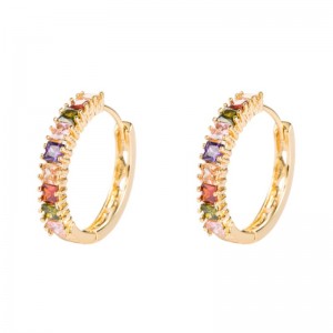 INS Châu Âu và Mỹ Cá tính cường điệu Bông tai zircon vuông Bông tai Nữ tinh khiết Đồng mạ vàng Bông tai dát Bông tai Bán buôn