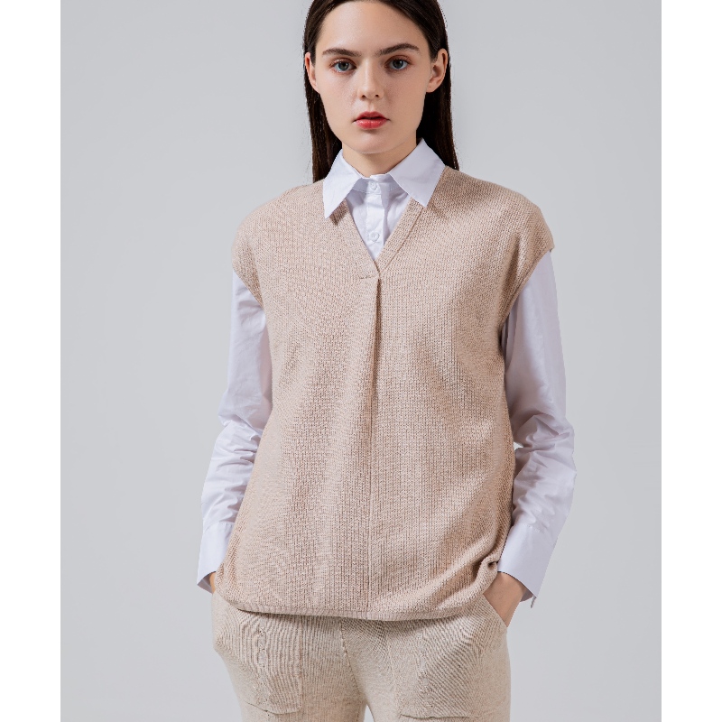 Tidal Fashion Đơn giản giải trí Joker Basic Đan Vest cổ chữ Vnhỏ 68053#