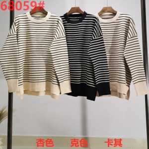 Xu hướng thời trang Đơn giản Casual Joker Basic Knit sọc Top 68059#