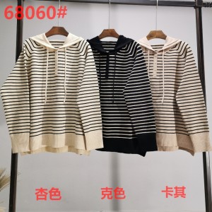Xu hướng thời trang Đơn giản Giải trí Joker Foundation Knit Hoodie Sọc đơn Top 68060#