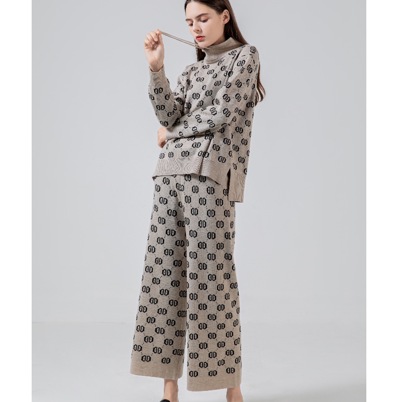 Xu hướng thời trang giản dị đơn giản của bộ đồ dệt kim hai mảnh 69001#