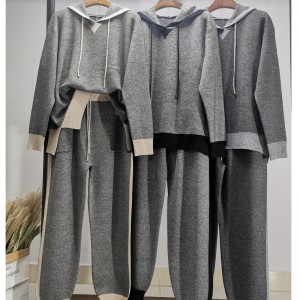 Thời trang thể thao giản dị kiểu áo len đan áo hoodie hai mảnh 69053#