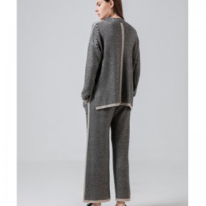 Thời trang giản dị Vải lanh đơn giản dệt kim hai mảnh với cổ áo dòng 69055#