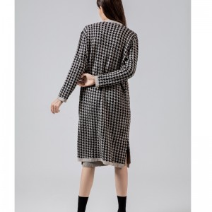 Thời trang bình thường joker qianbirdcheck len dệt kim áo len dài 69069#