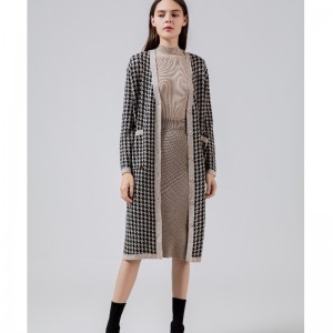 Thời trang bình thường joker qianbirdcheck len dệt kim áo len dài 69069#