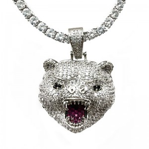 Mặt dây chuyền hổ zircon khảm hip-hop